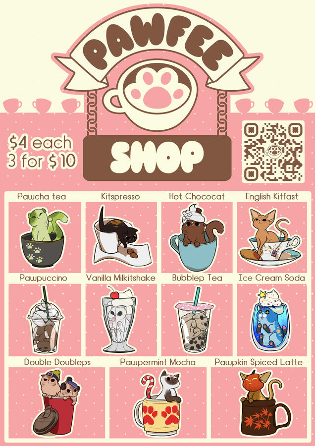 Pawfee Shop stickers signage
